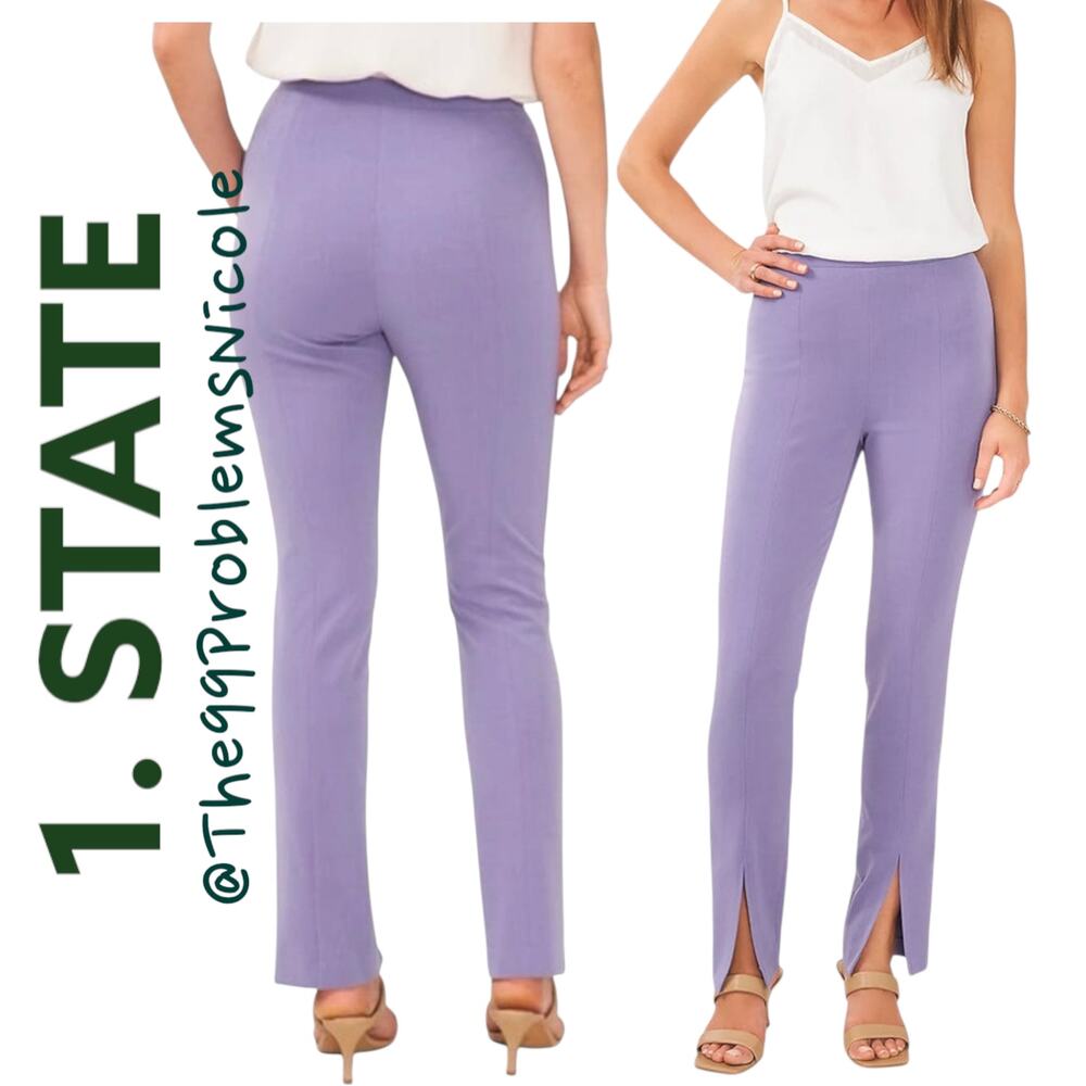 1.State Straight Leg Purple Pants with Split Hem